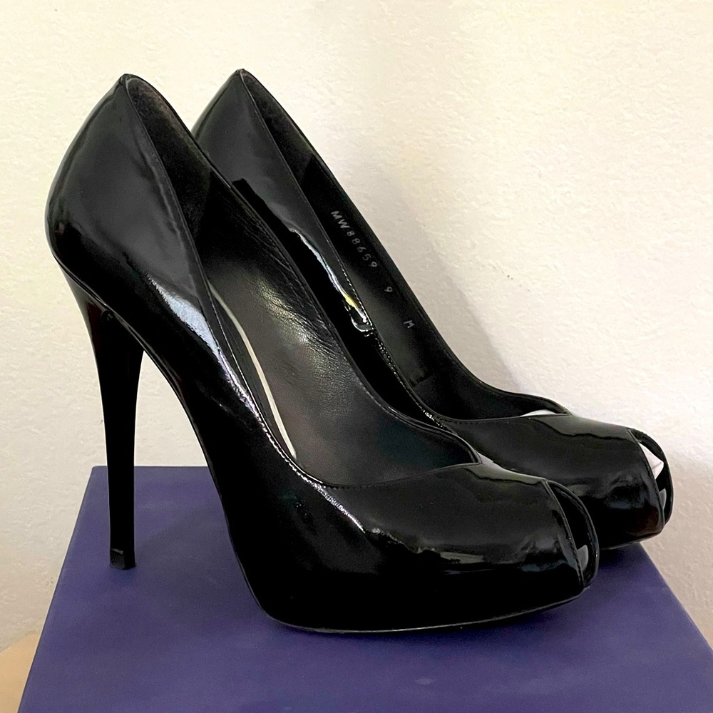 stuart weitzman peep toe black pumps 9